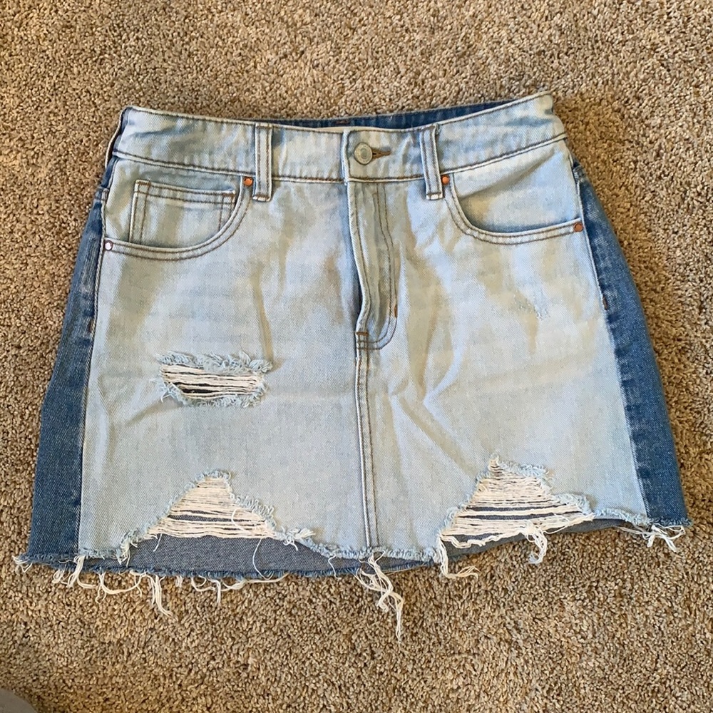 Pacsun, distressed dual toned jean skirt.